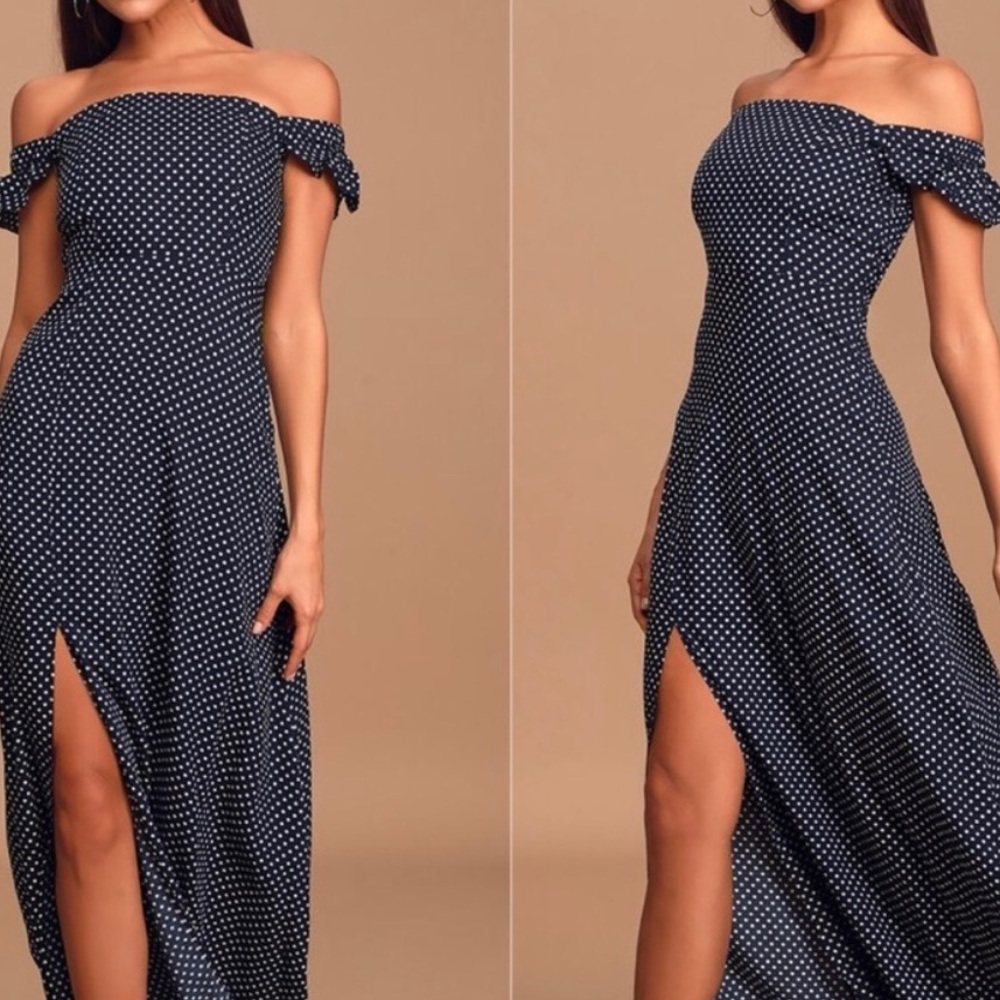 Lulus off shoulder, slit dress.